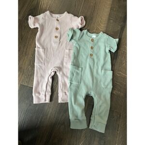 Modern Moments Baby Waffle Knit Onesie Romper Tan Green 12M
